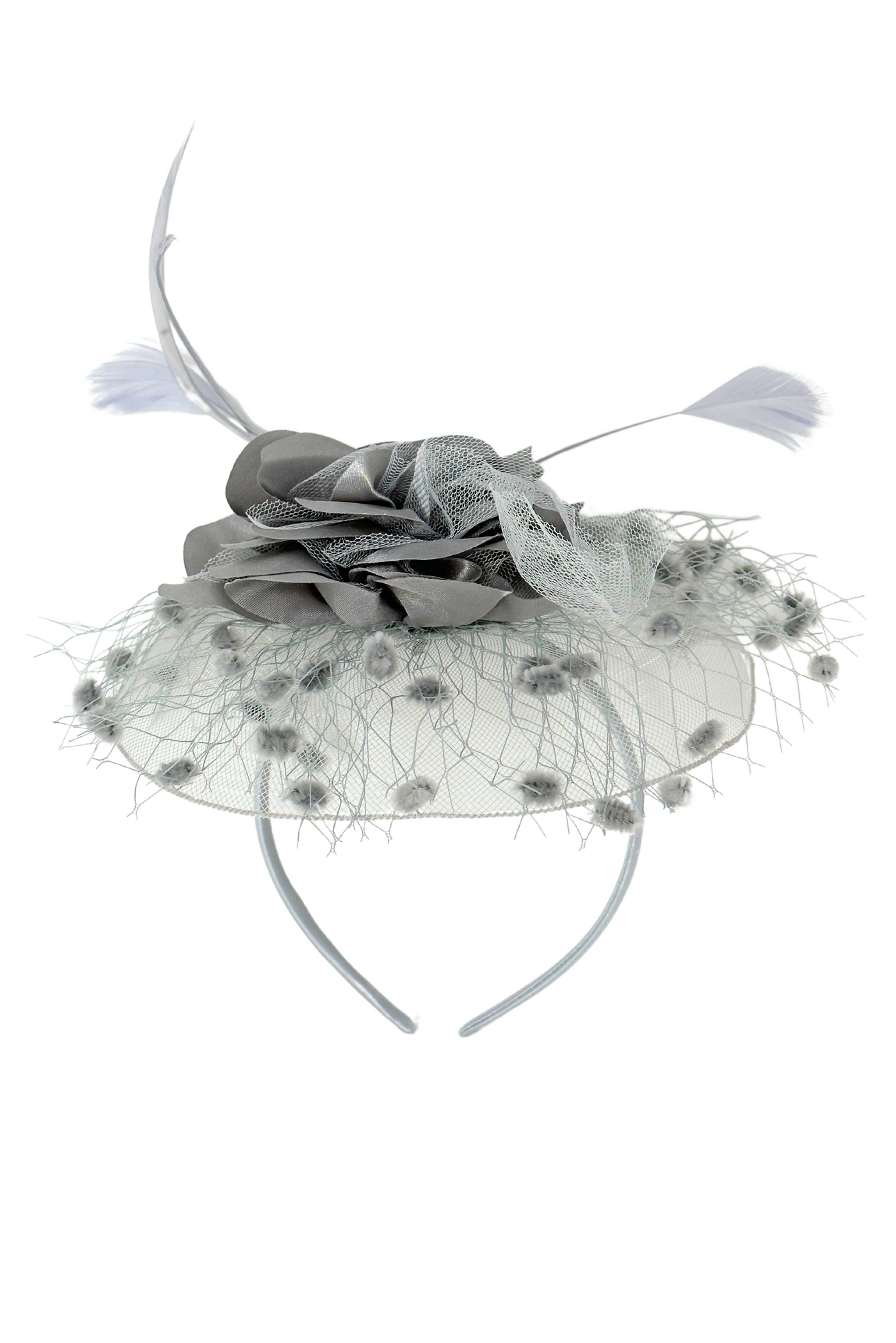 Silver Floral Fascinator Hat With Netting