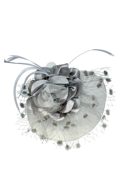 Silver Floral Fascinator Hat With Netting