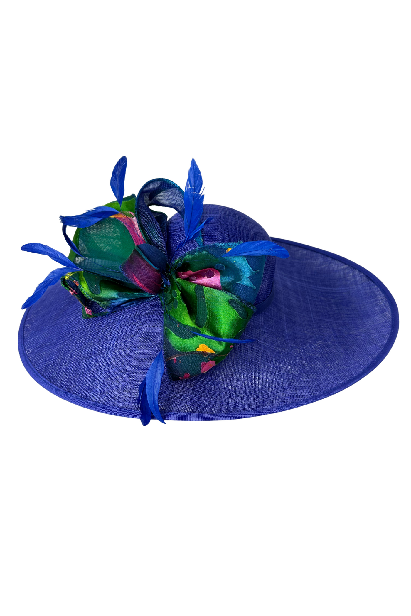 Royal Blue Hat Fascinator With Multicoloured Bow
