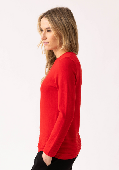 Red Round Neck Jumper with Ribbed Bottom