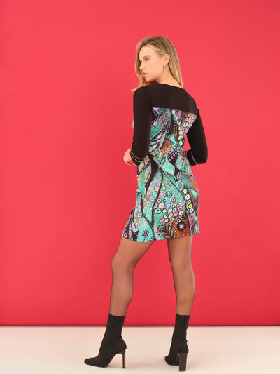 Peacock Pullover 3/4 Sleeve Fitted Dress