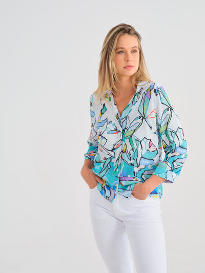 Multi Print Two-Tone Shirt