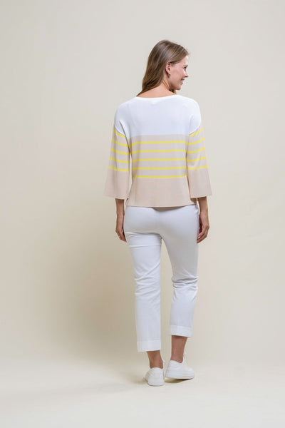 Beige/Cream Jumper With Yellow Stripes
