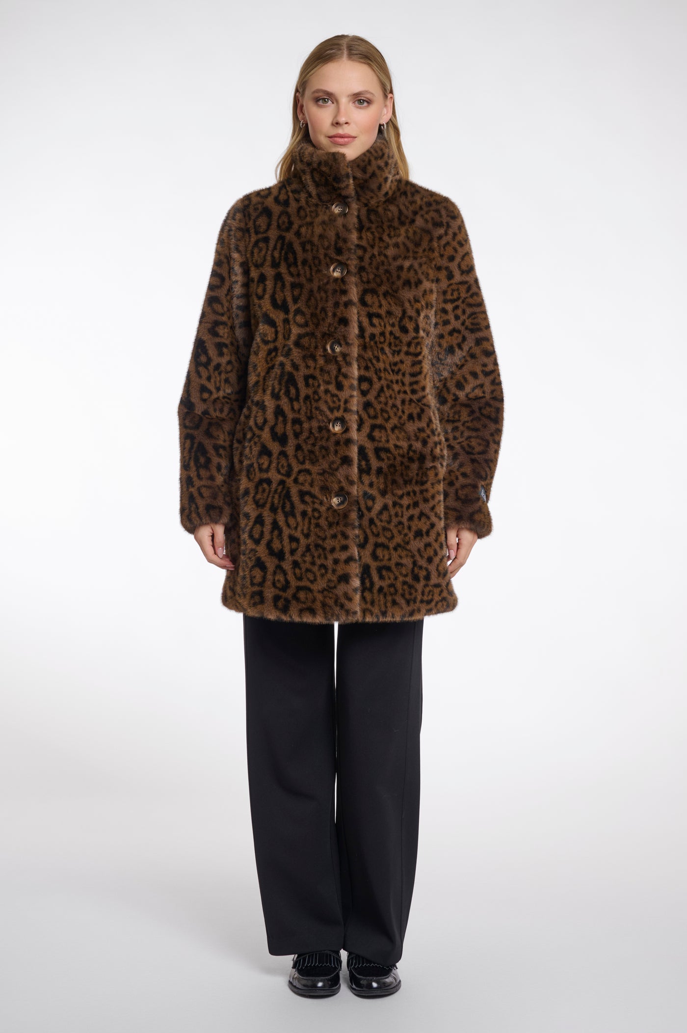 Nonna Leopard Print Single Breasted Fake Fur Coat