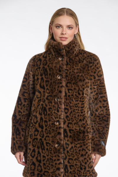 Nonna Leopard Print Single Breasted Fake Fur Coat