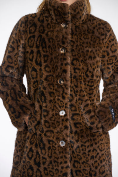 Nonna Leopard Print Single Breasted Fake Fur Coat