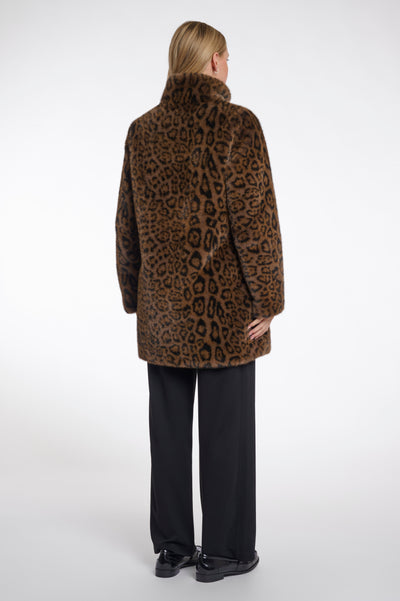 Nonna Leopard Print Single Breasted Fake Fur Coat