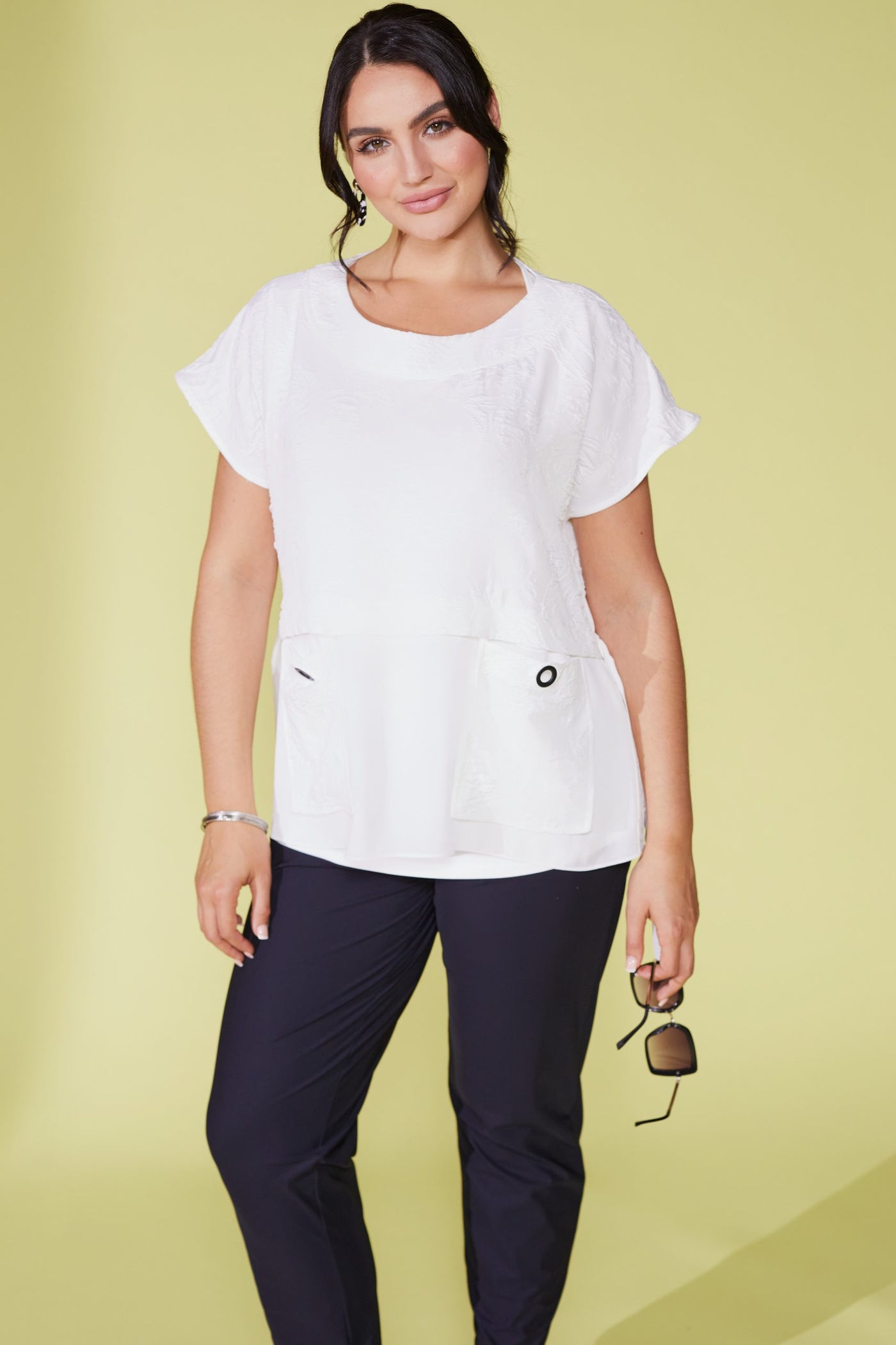 Cream Embossed Top With Pockets