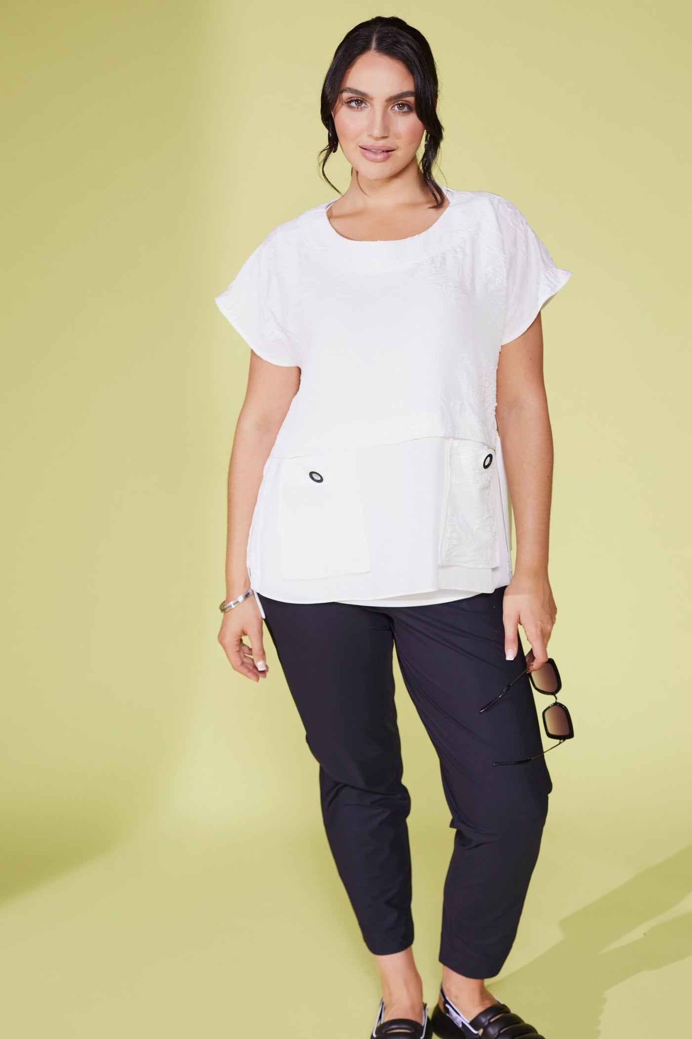 Cream Embossed Top With Pockets