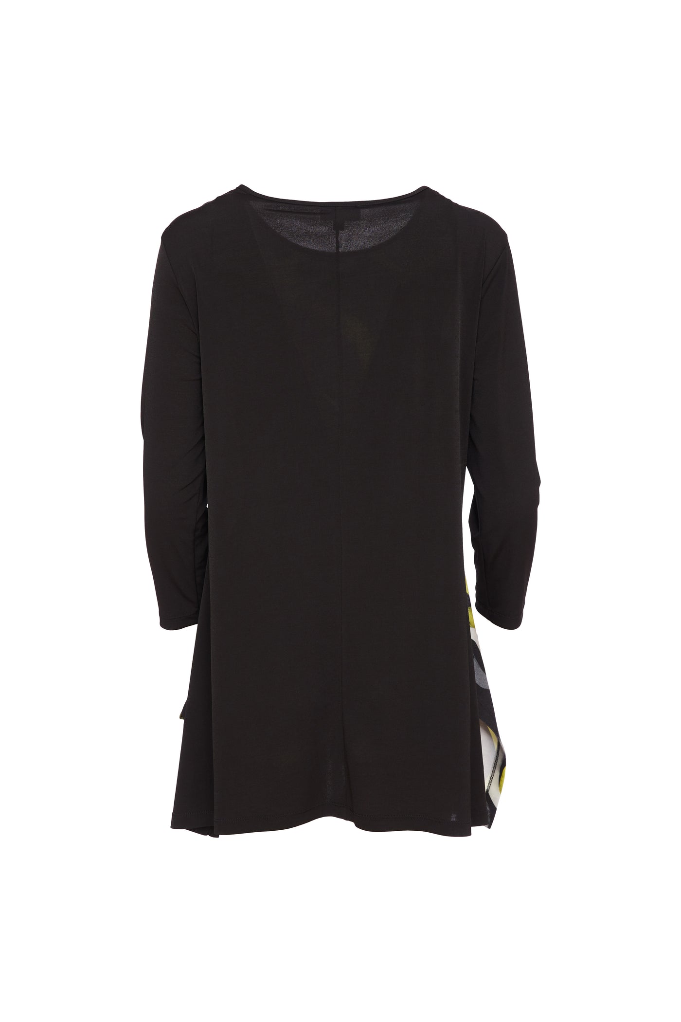 Black & Lime Round Neck Top with Wave Print & Contrast Sleeve
