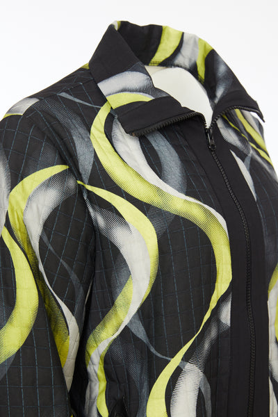 Black & Lime Oversize Wave Print Jacket