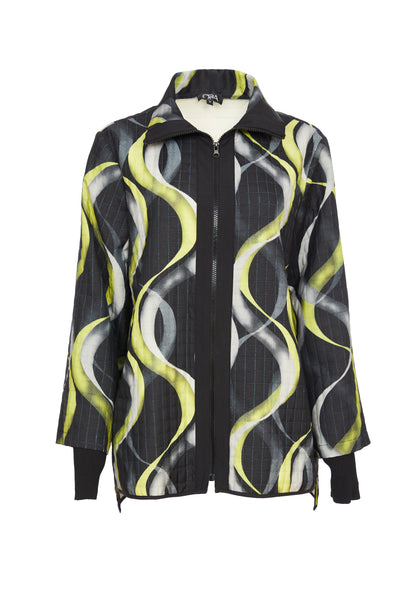 Black & Lime Oversize Wave Print Jacket