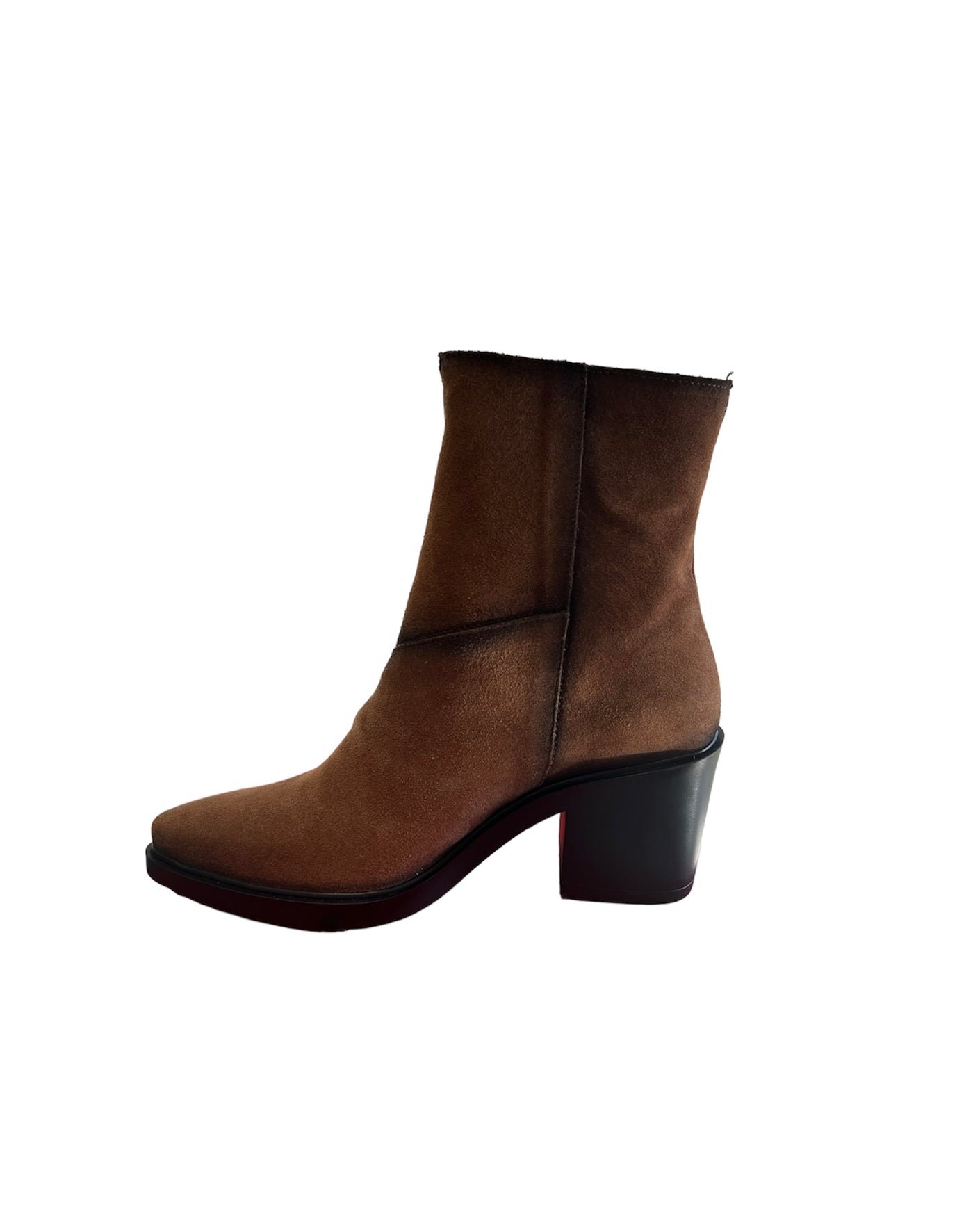 Brown Suede Boot with Curved Zip