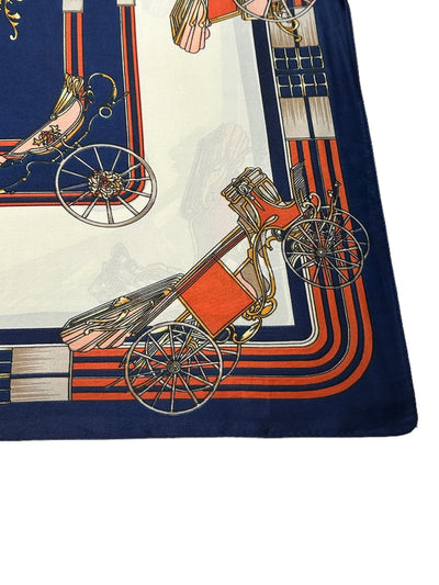 Cream & Navy Silk Feel Neck Scarf with Carriage Detailing