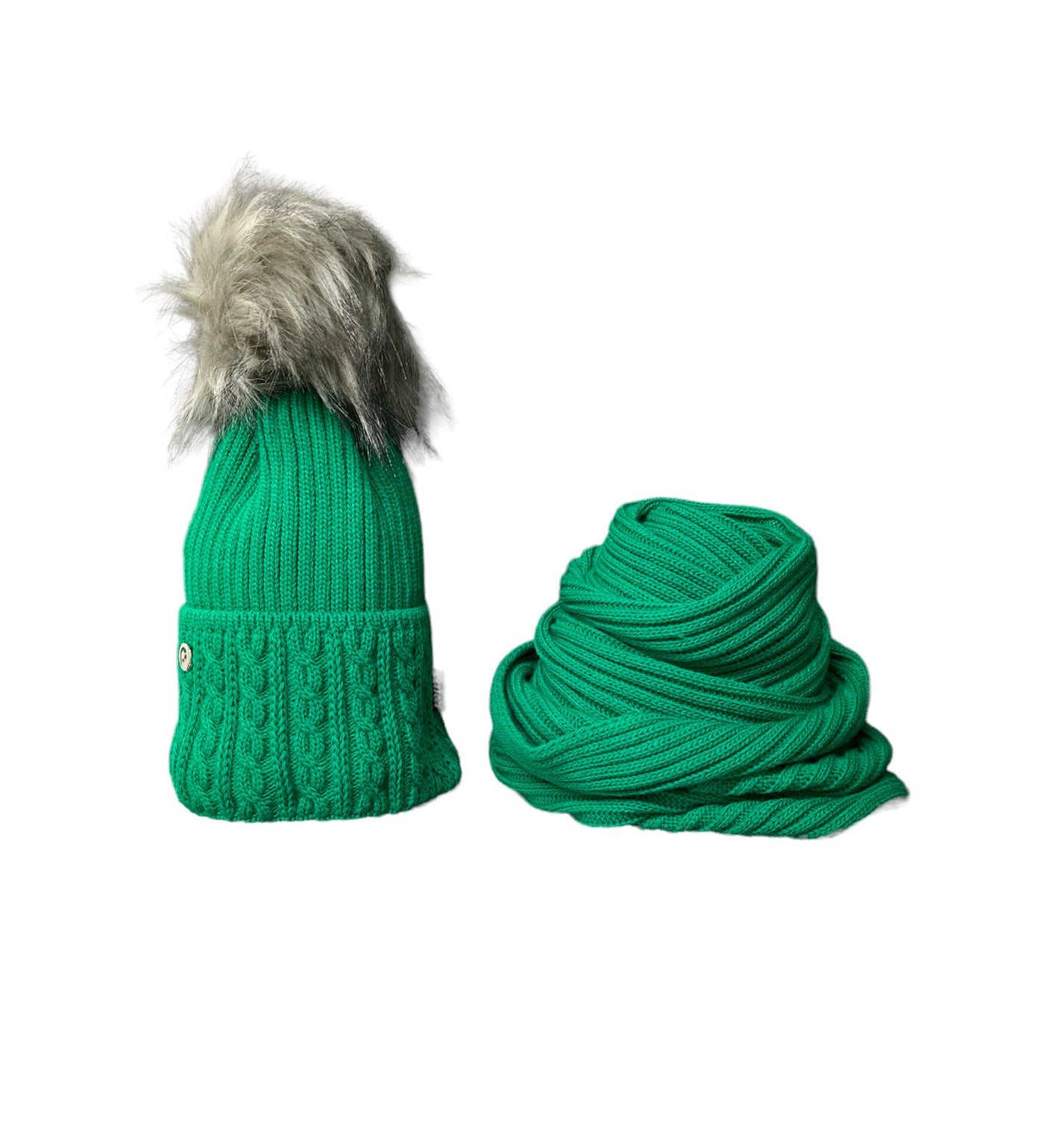 Green Knit Beanie and Scarf Set