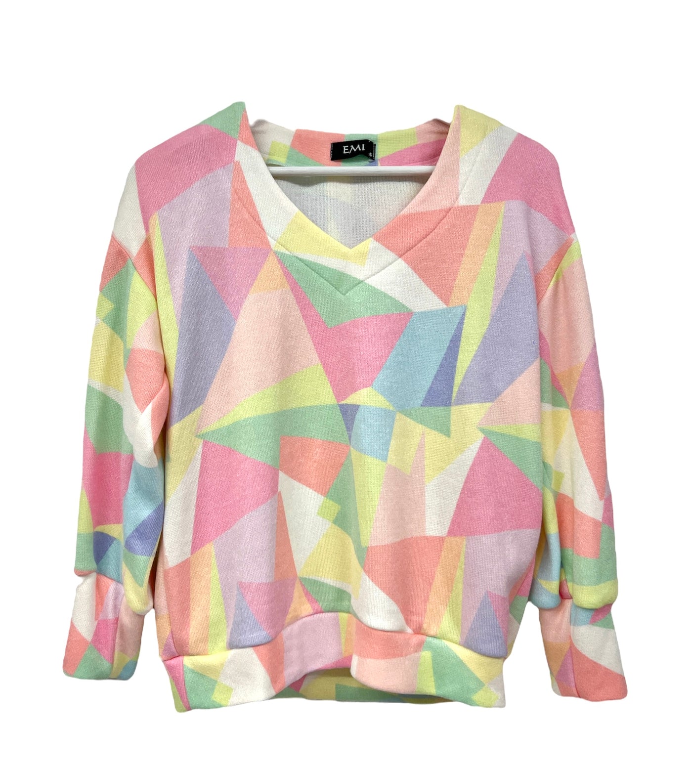 Pastel Abstract Print Jumper With Button on Cuffs