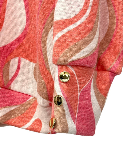 Coral Jumper With Swirl Design With Gold Buttons on Cuffs