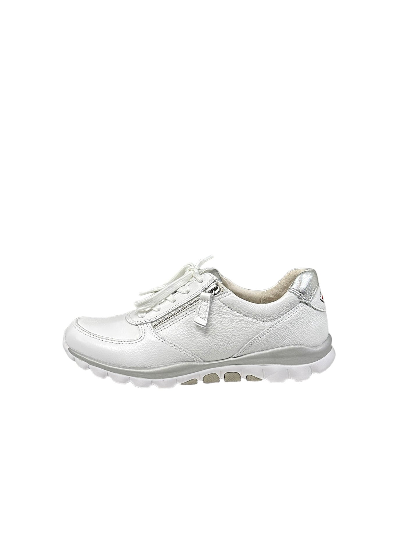 White & Grey Lace Up Runner With Zip Detailing