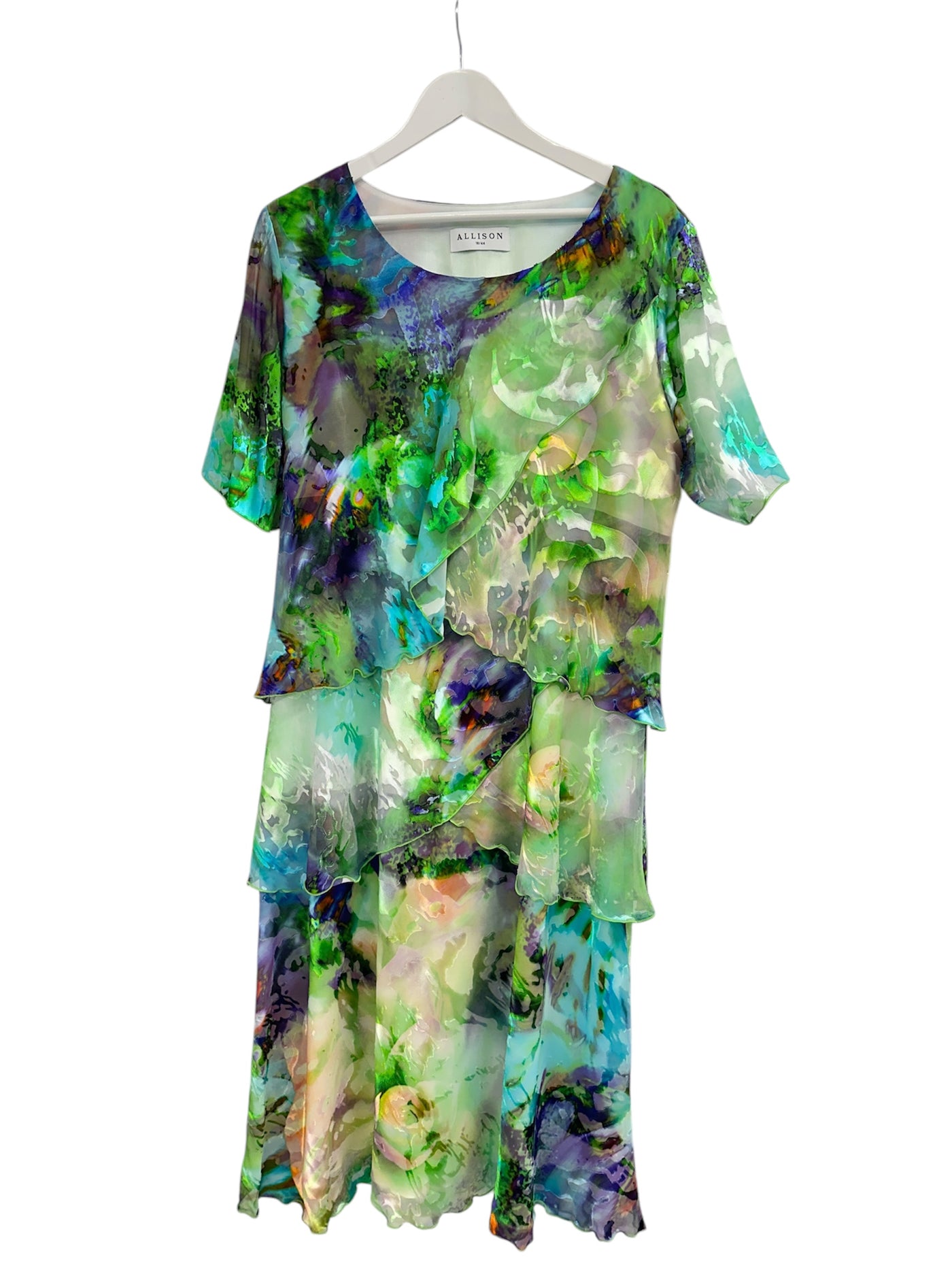 Green Multi Print Tiered Dress