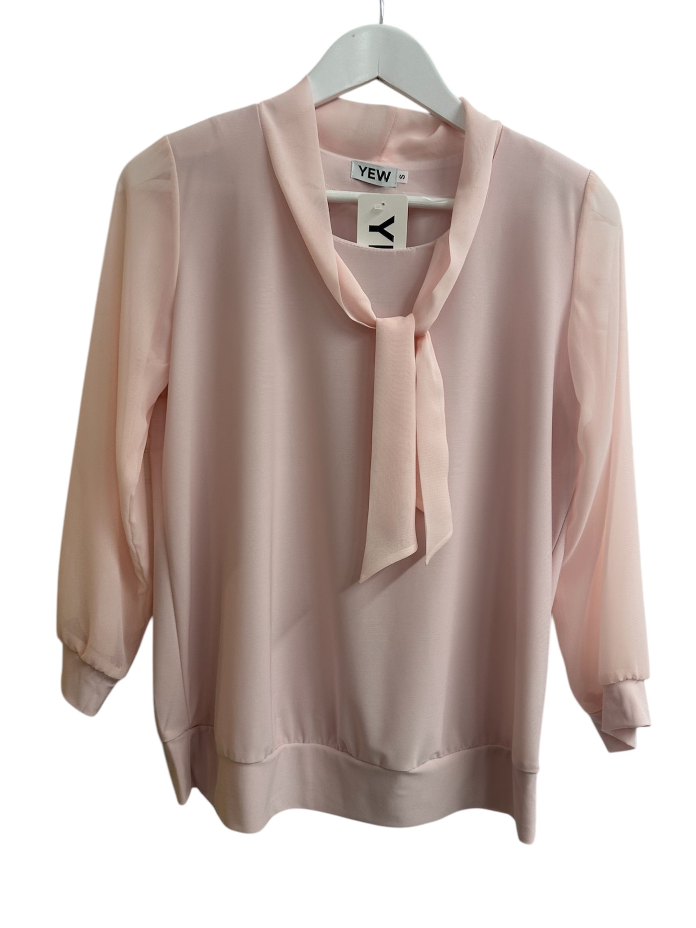 Baby Pink Chiffon Top with Pussy Bow Detail