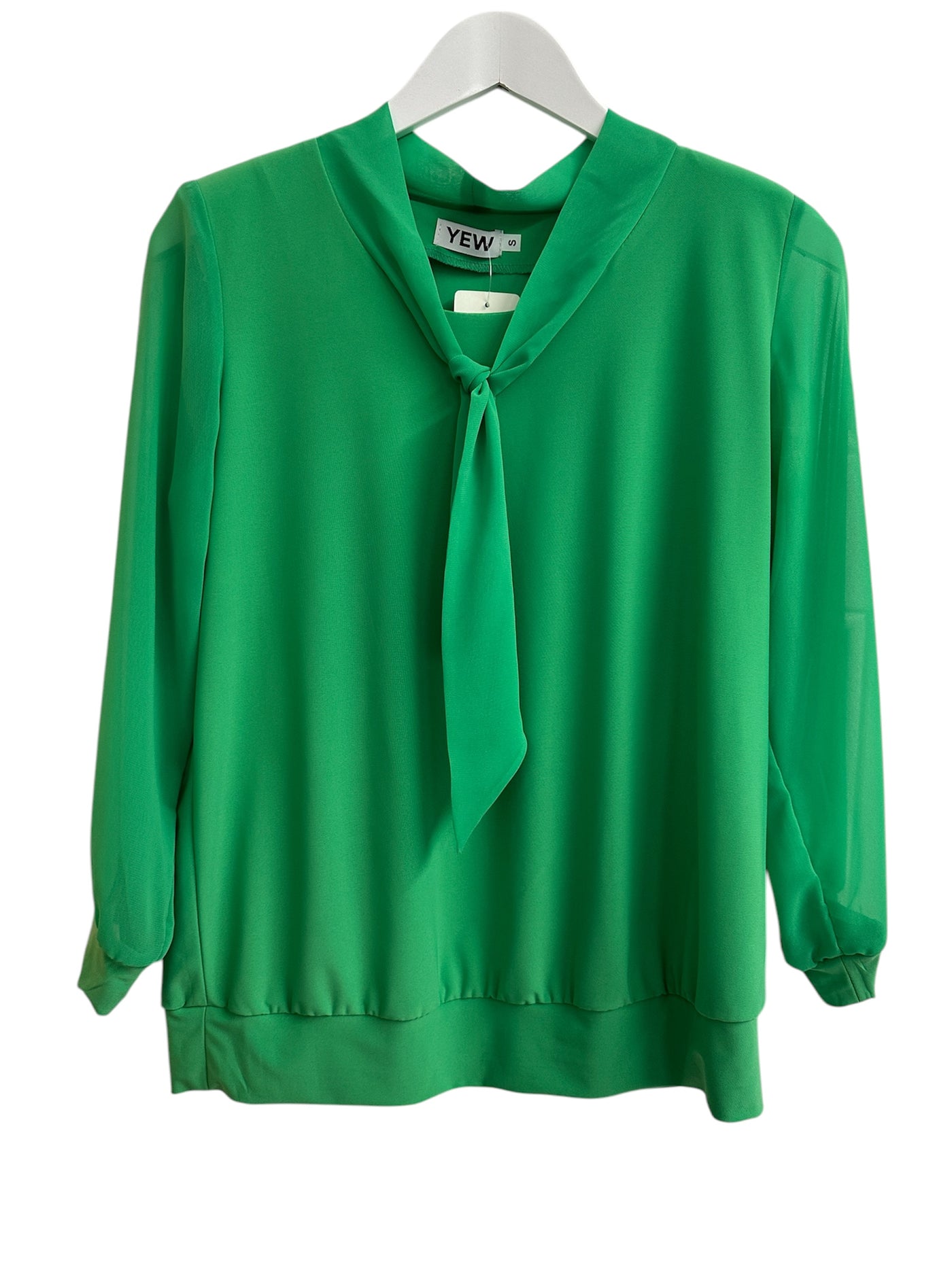 Green Chiffon Top with Pussy Bow Detail