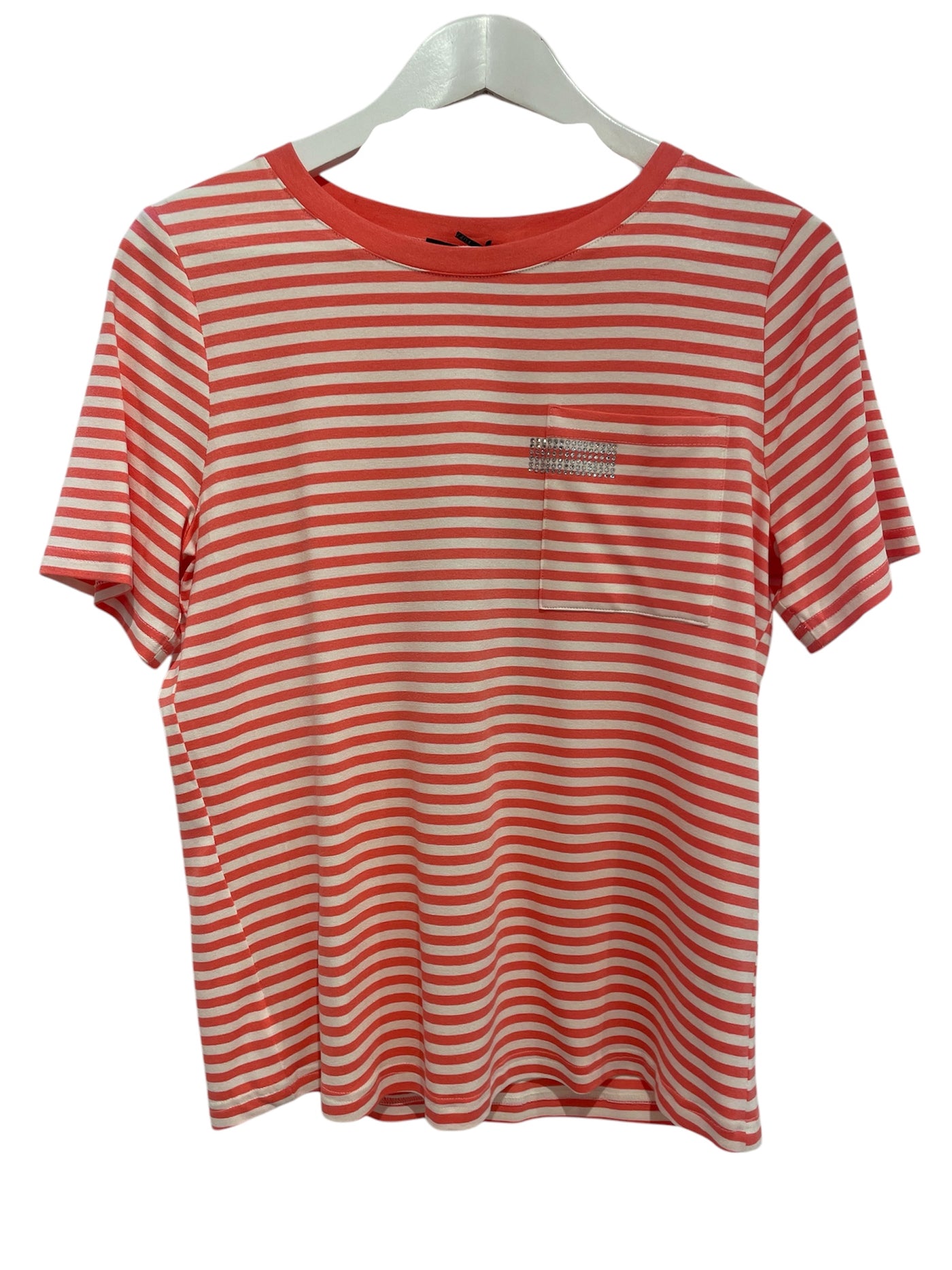 Stripe T-Shirt With Breast Pocket & Diamond Detail