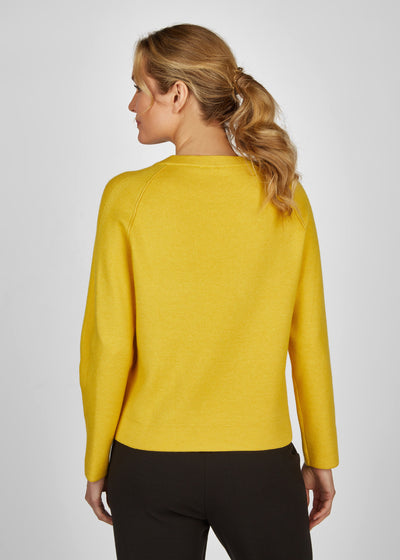 Mustard Soft Knit Jumper with Diamonte Detail on Front Pocket
