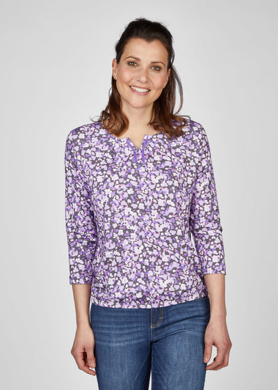 Lilac & Pink 3/4 Sleeve Top with Diamonte Detail