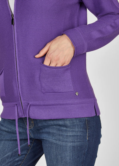 Purple Zip Up Jacket with Front Pockets and Drawstring Waist