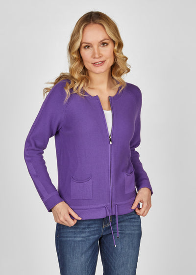 Purple Zip Up Jacket with Front Pockets and Drawstring Waist