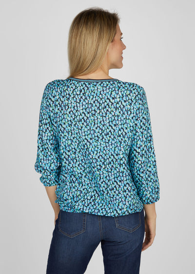 Green, Blue & Navy Circle Print Top with Elasticated Waist and Diamond Detail