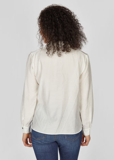 Cream Textured V-Neck Shirt With Collar