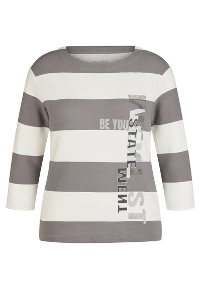 Grey and Cream Stripe Jumper with Glitter and Stud Detailing