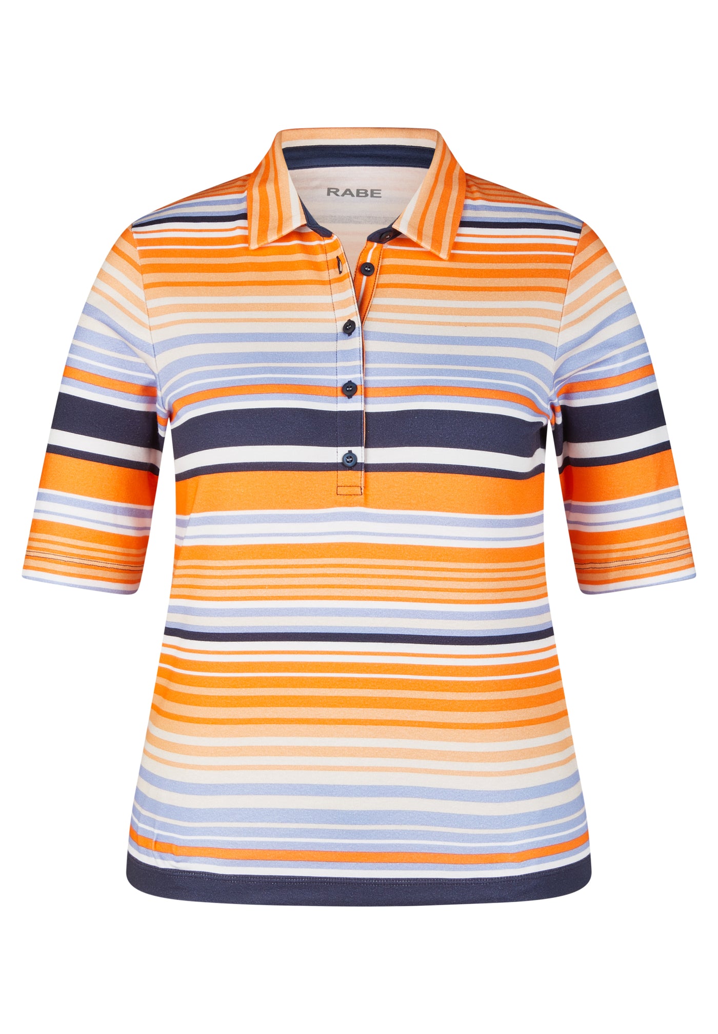 Orange Navy White Stripped Polo "Sunset Bay" Top With Short Sleeves