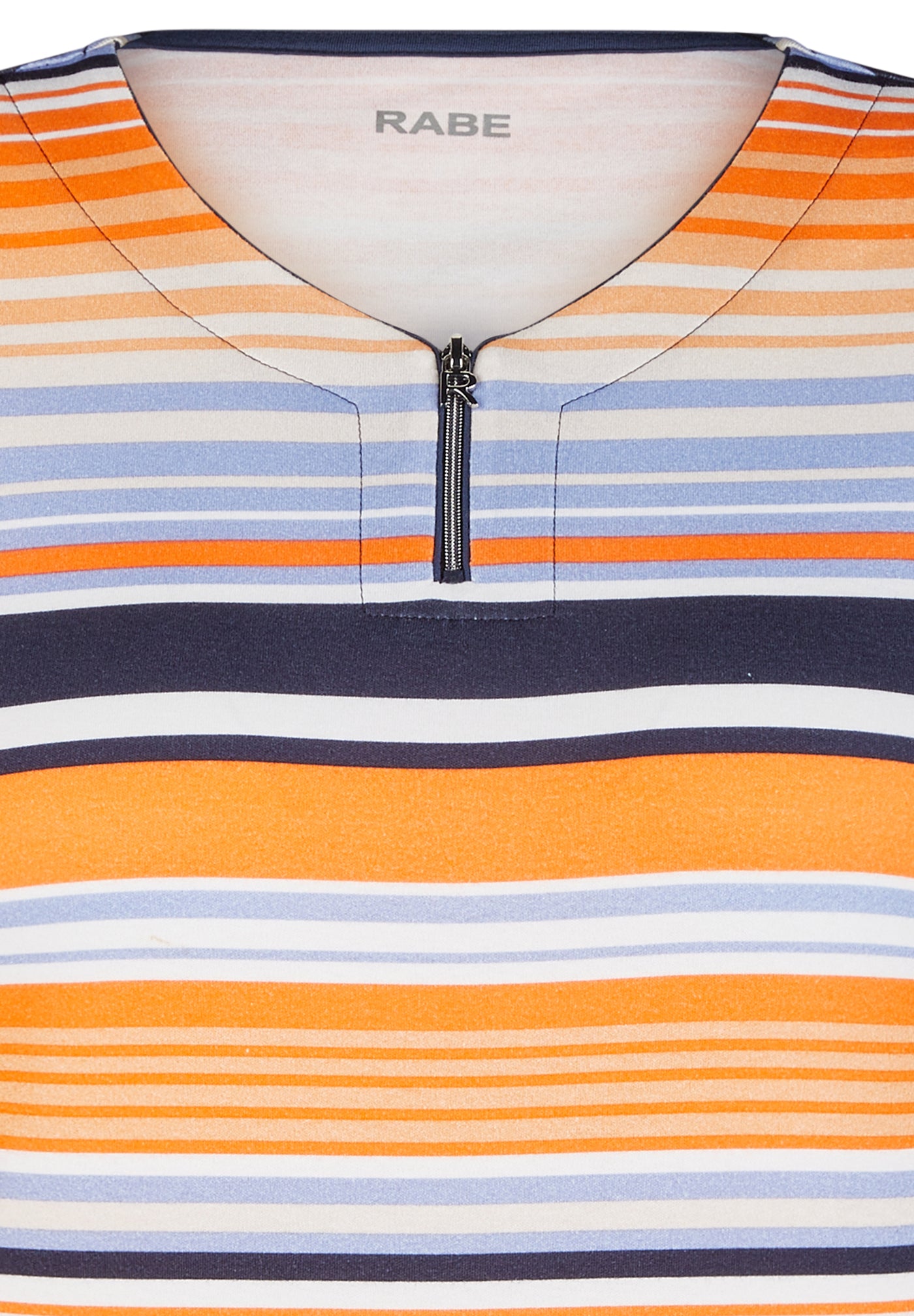 Orange Navy White Stripped "Sunset Bay" Top With Short Sleeves & Zip Detailing