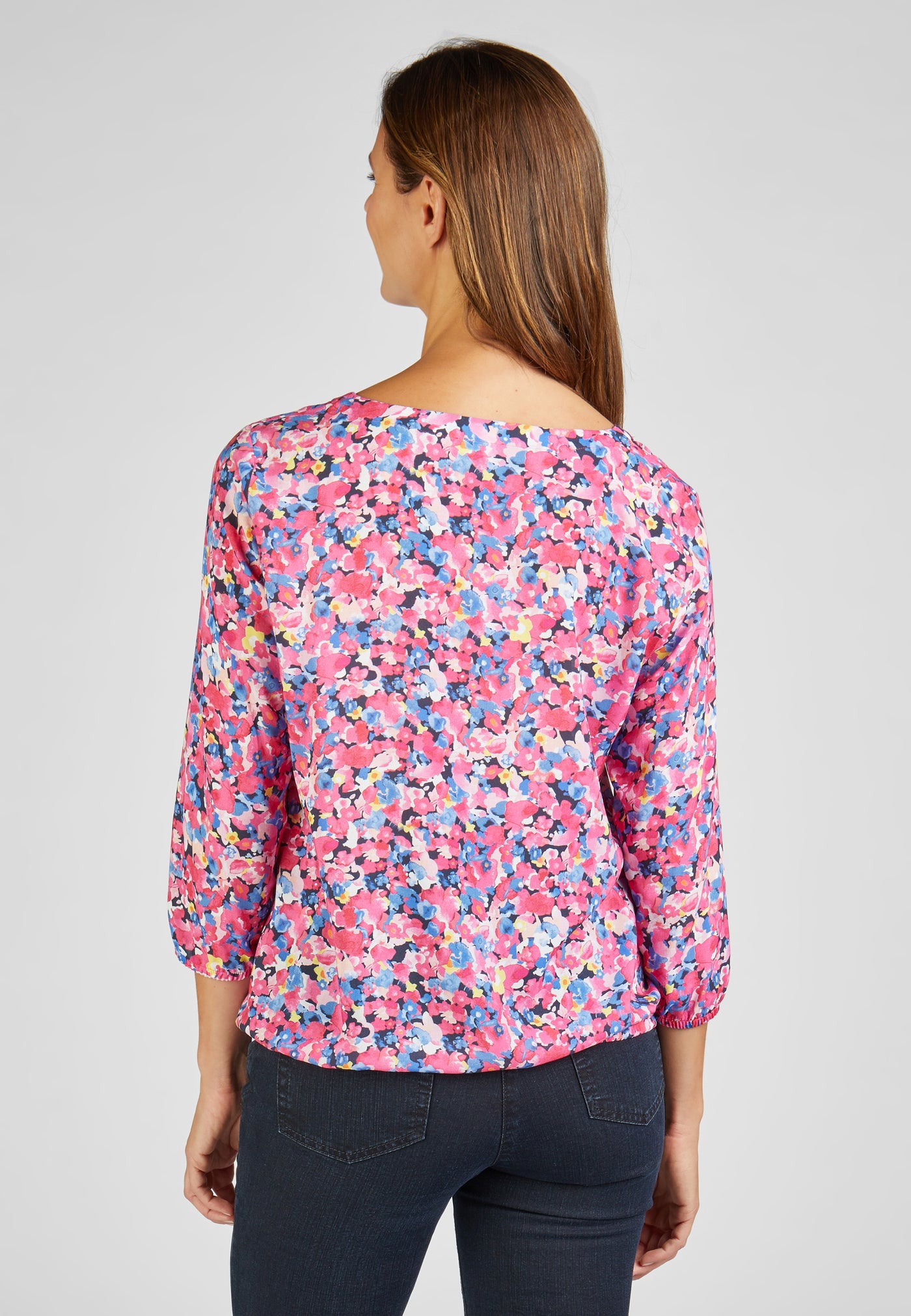 Floral Print Top With Mini V Neck & Elasticated Bottom