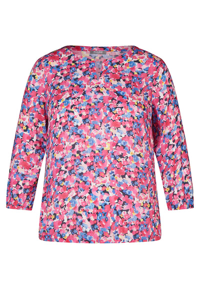 Floral Print Top With Mini V Neck & Elasticated Bottom