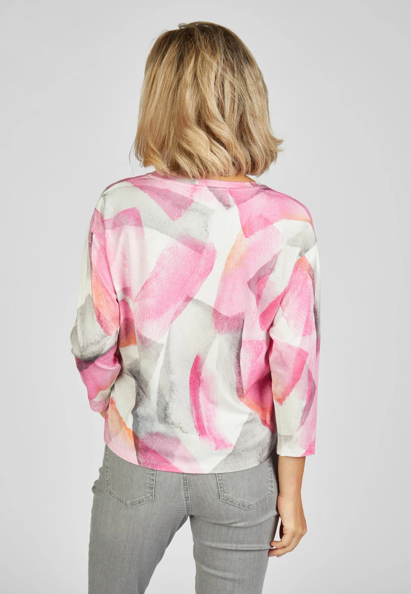 Pink, Grey and White Abstract Print Top