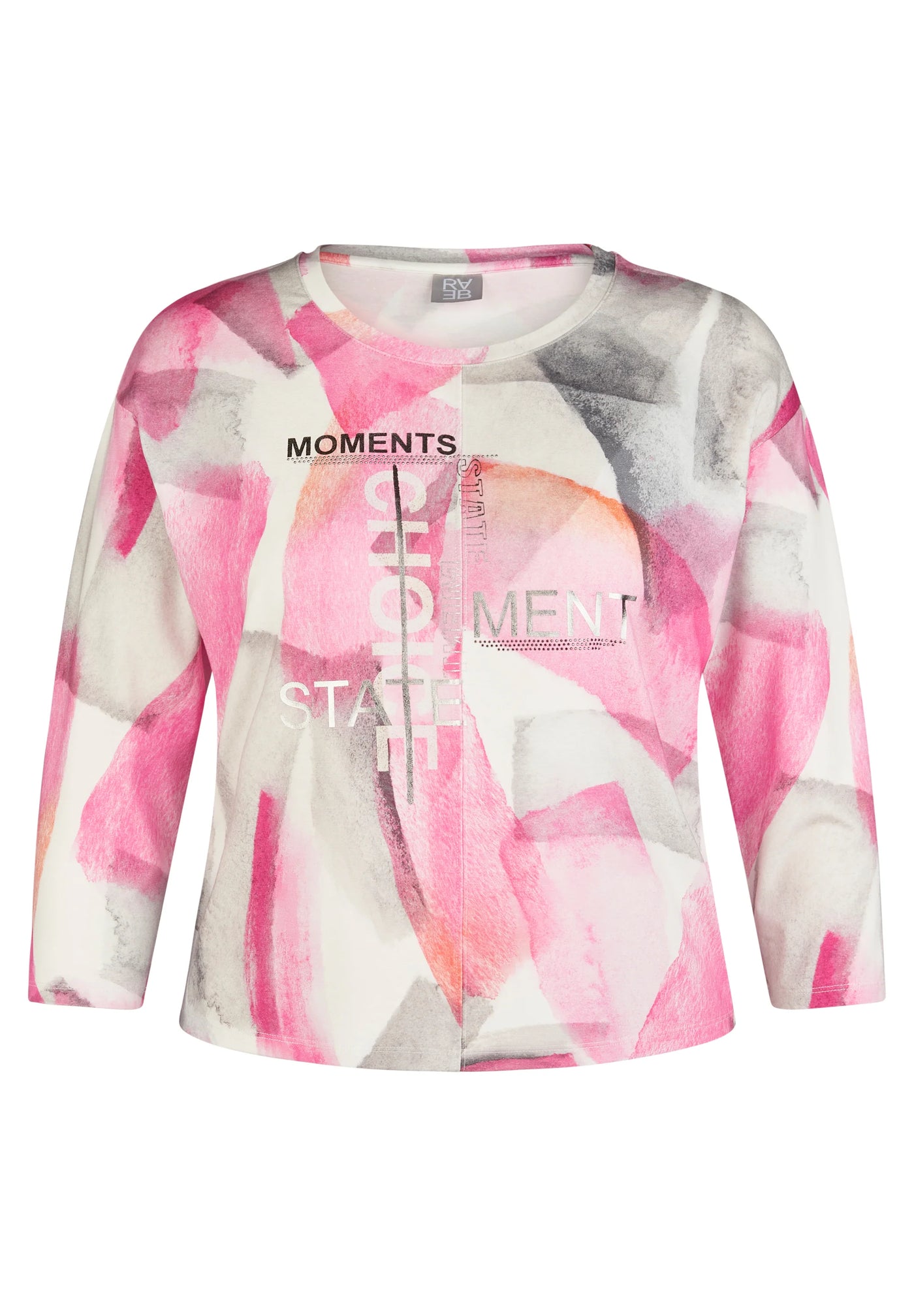Pink, Grey and White Abstract Print Top