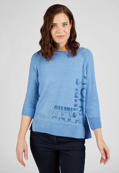 Blue Knit Jumper with Diamonte Detailing