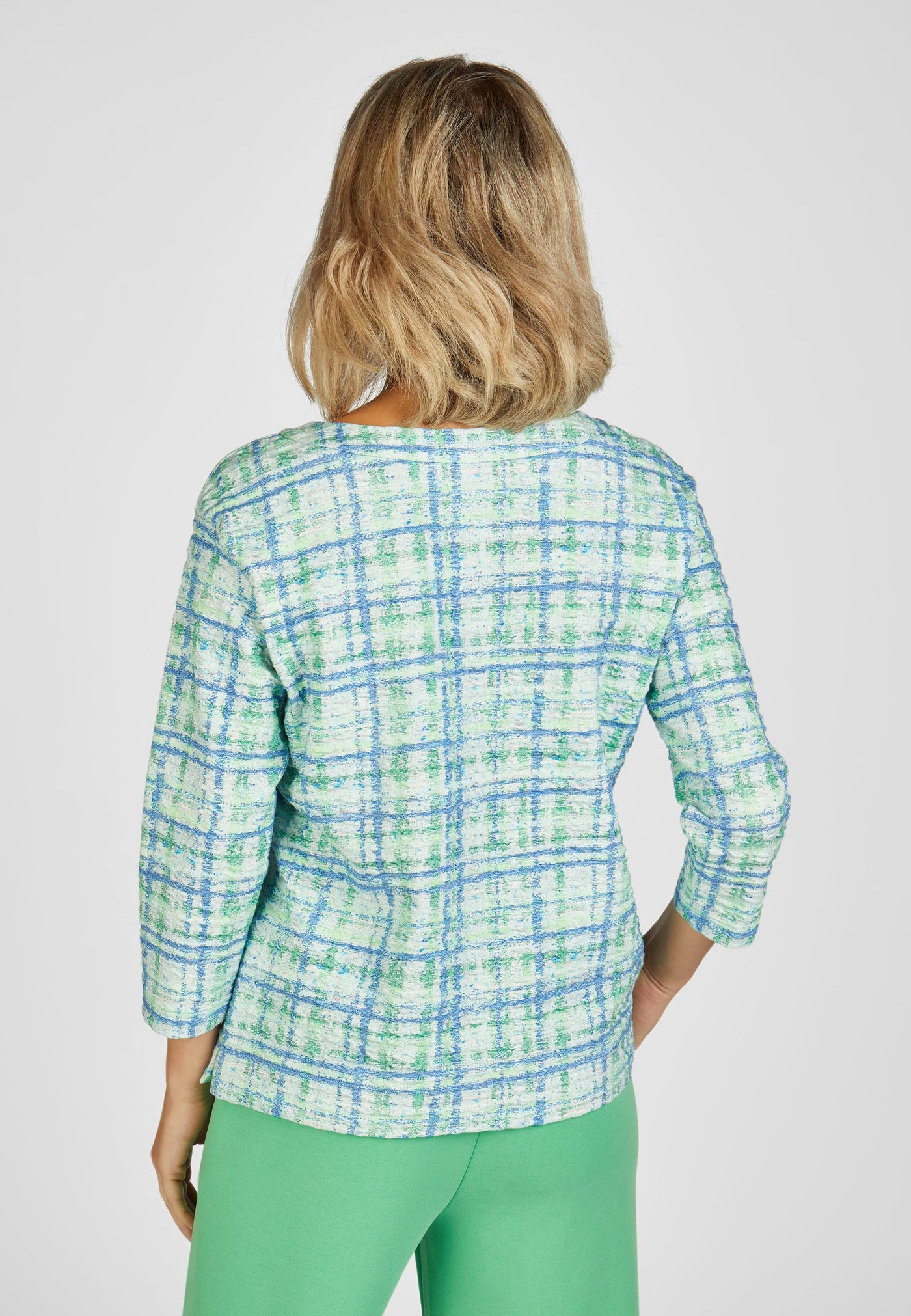 Blue and Green Checkered Print Top