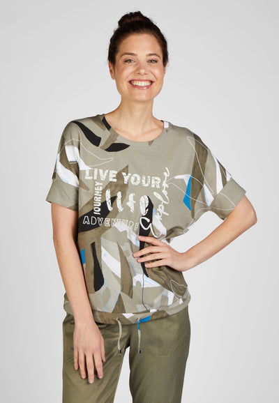 'Live Your Life' Slogan Print Khaki T-Shirt