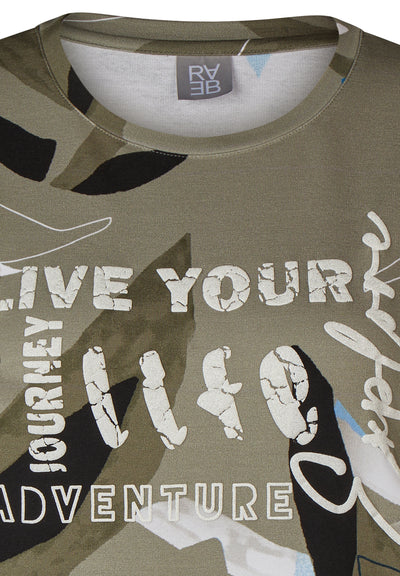 'Live Your Life' Slogan Print Khaki T-Shirt