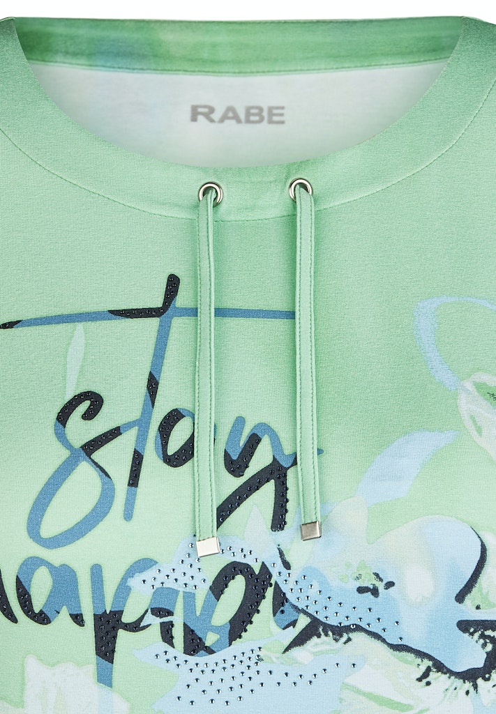 Green and Blue 'Be Happy' Top with Drawstring Neck