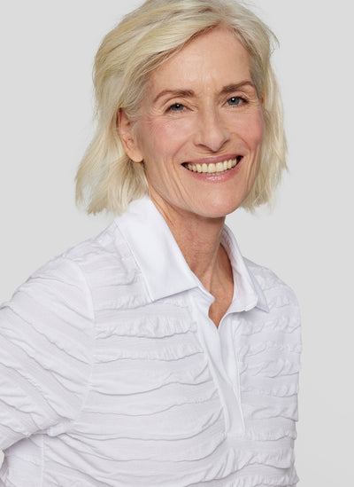 White Textured T-Shirt with Collar