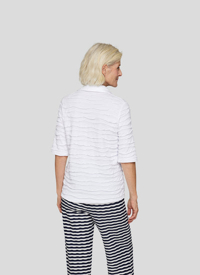 White Textured T-Shirt with Collar