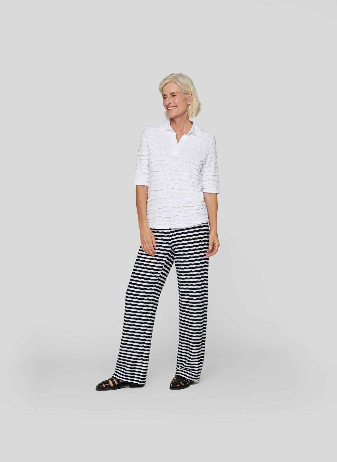 White Textured T-Shirt with Collar