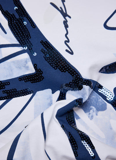 White T-Shirt with Navy Floral Design