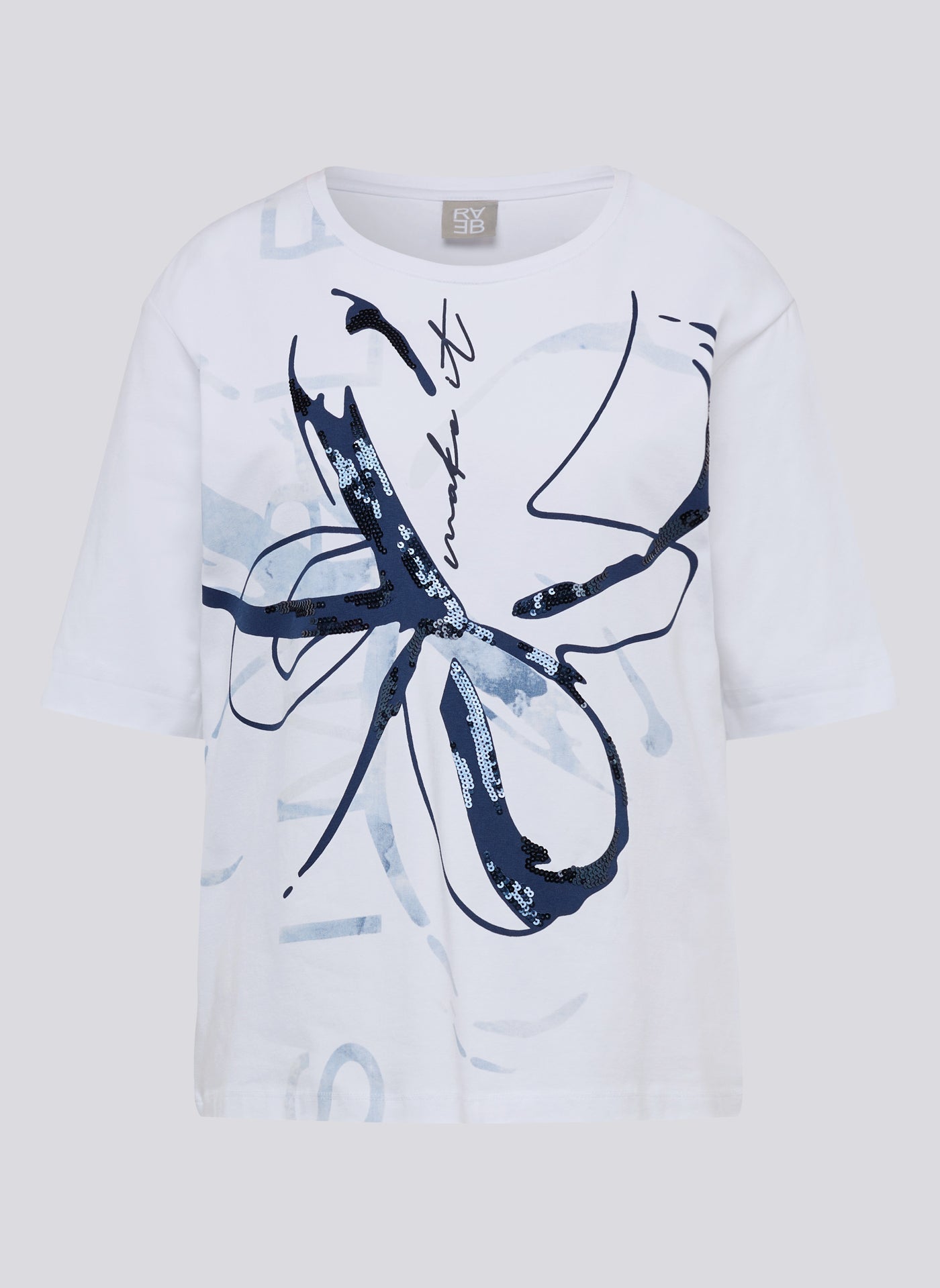 White T-Shirt with Navy Floral Design
