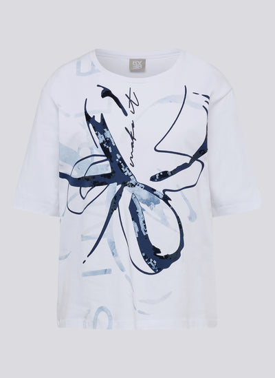White T-Shirt with Navy Floral Design